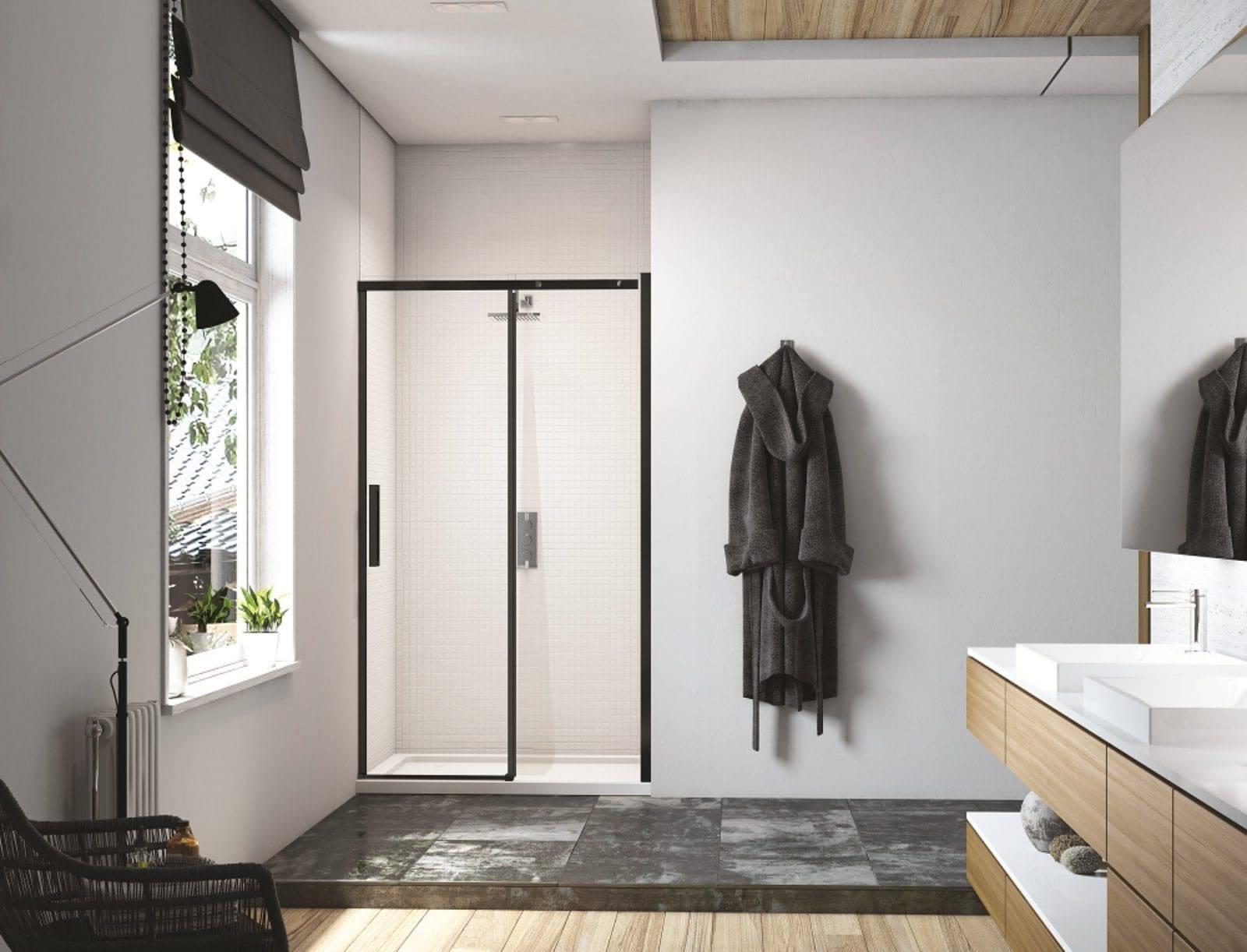 Merlyn Black Sliding Door In Recess Black Seals | Lead Wolf, Peterborough